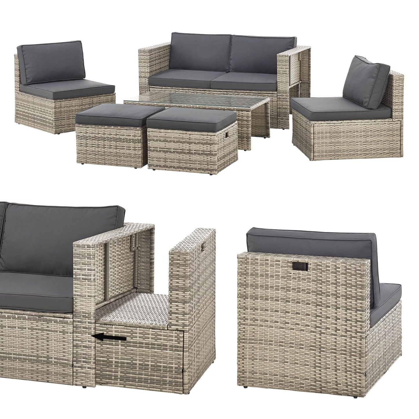Juskys Polyrattan Gartenmöbel Set Salou mit Abdeckung, Outdoor Lounge mit Tisch & Kissen