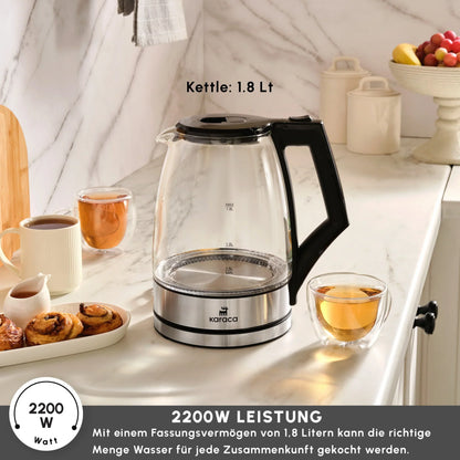 Glacia Glas Wasserkocher, 2200W, 1,8L, Transparent