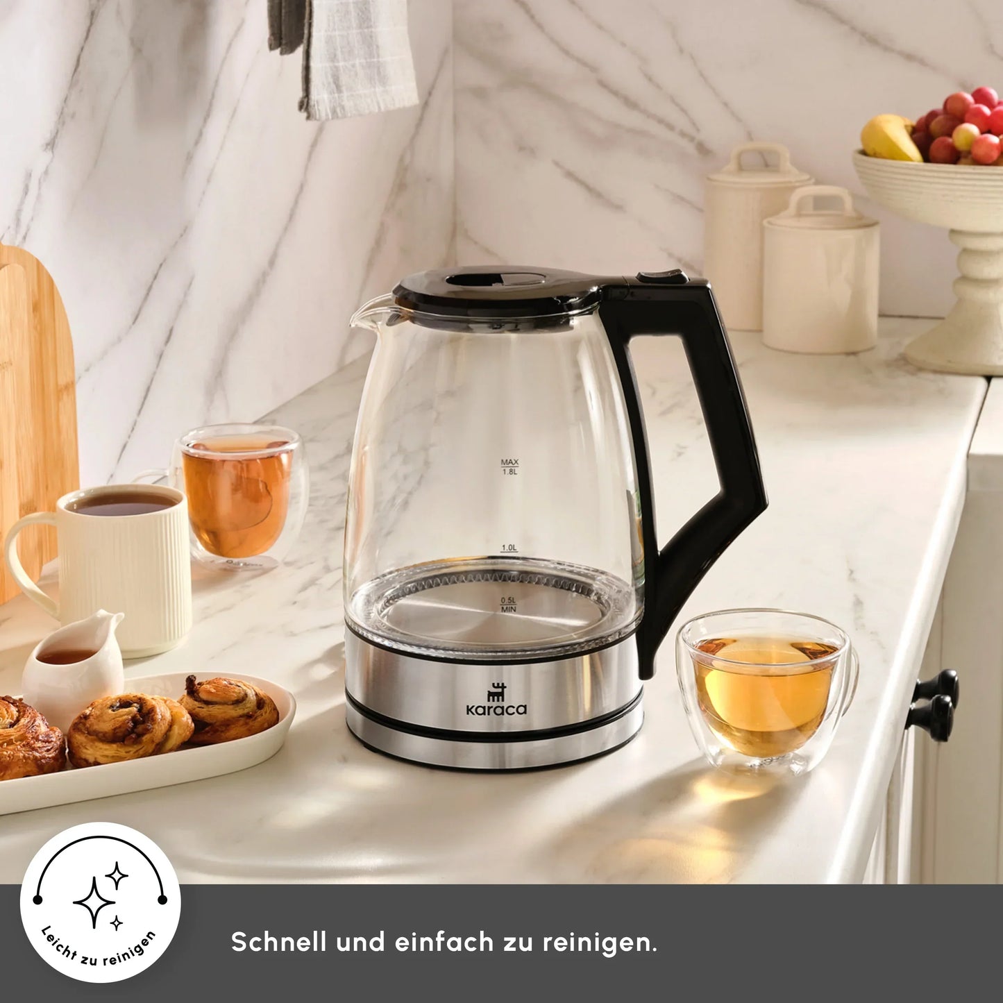 Glacia Glas Wasserkocher, 2200W, 1,8L, Transparent