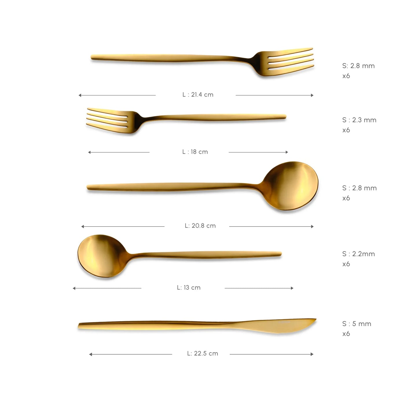 Orion Mattgold 30-teiliges Besteckset für 6 Personen, gold