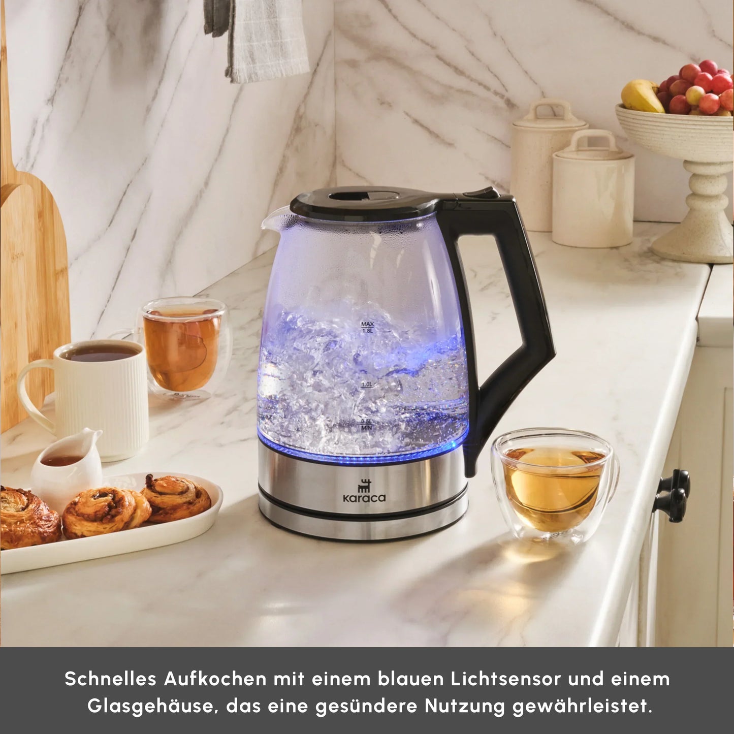 Glacia Glas Wasserkocher, 2200W, 1,8L, Transparent