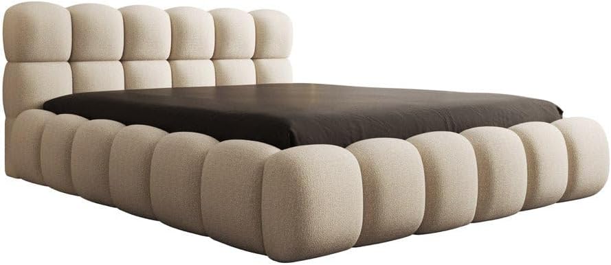 Luxusbetten24 Polsterbett Boston 140x200 cm Bouclé Beige – Bett mit Stauraum und Lattenrost