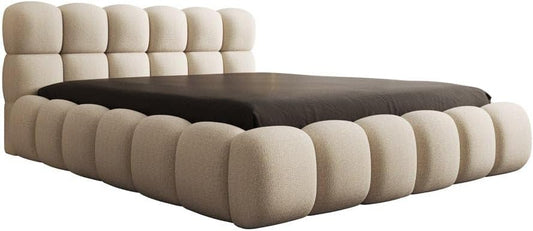 Luxusbetten24 Polsterbett Boston 140x200 cm Bouclé Beige – Bett mit Stauraum und Lattenrost