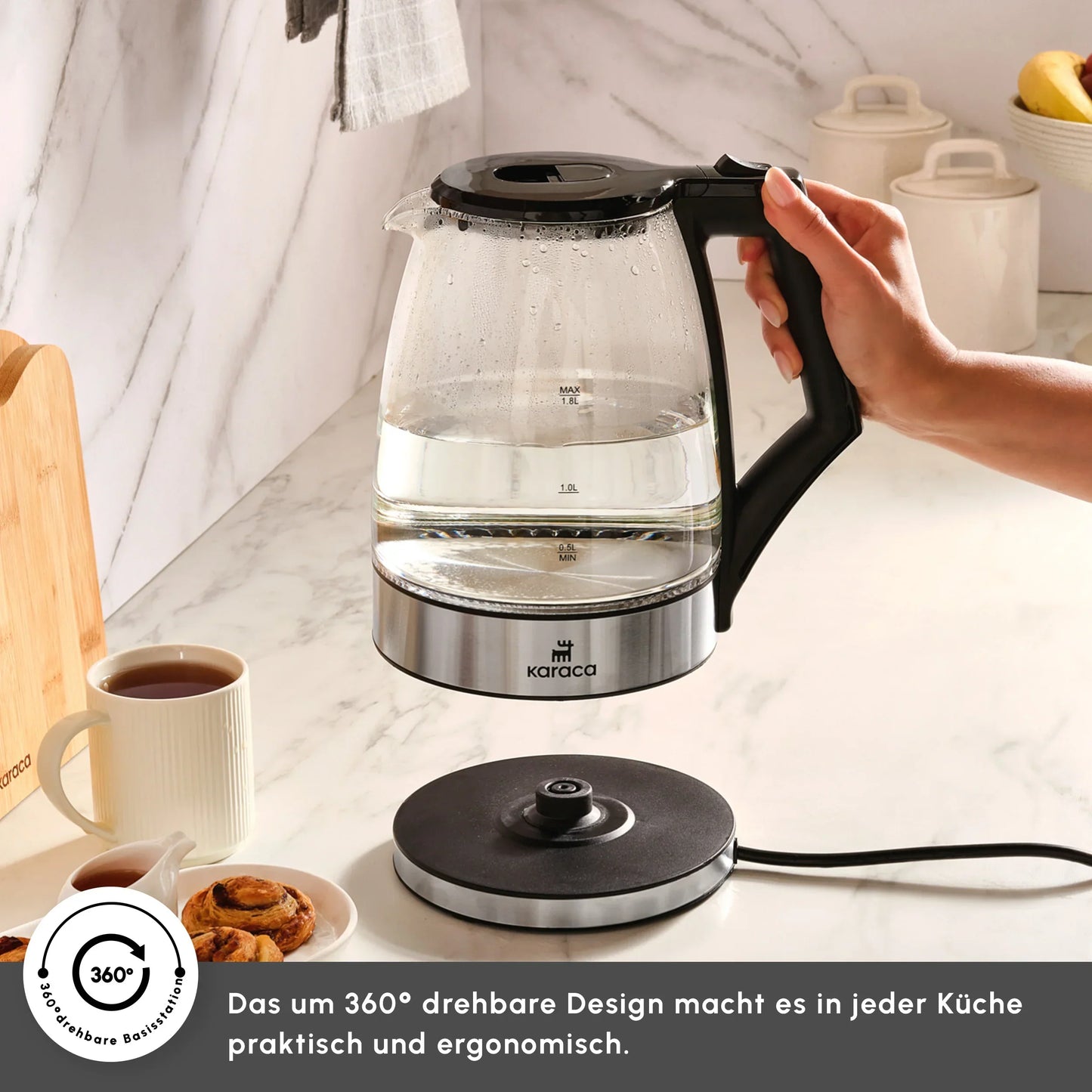 Glacia Glas Wasserkocher, 2200W, 1,8L, Transparent