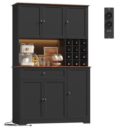 FirFurd Küchenschrank 180 cm mit LED, Steckdose & Weinregal, 100x39x180 cm