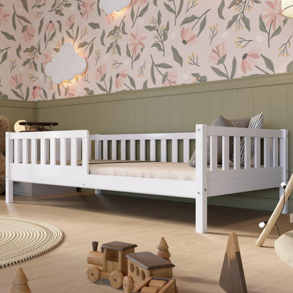 Crazy Pine Montessori Kinderbett mit Schubladen – Massivholz Bodenbett mit Rausfallschutz, Skandinavisches Design