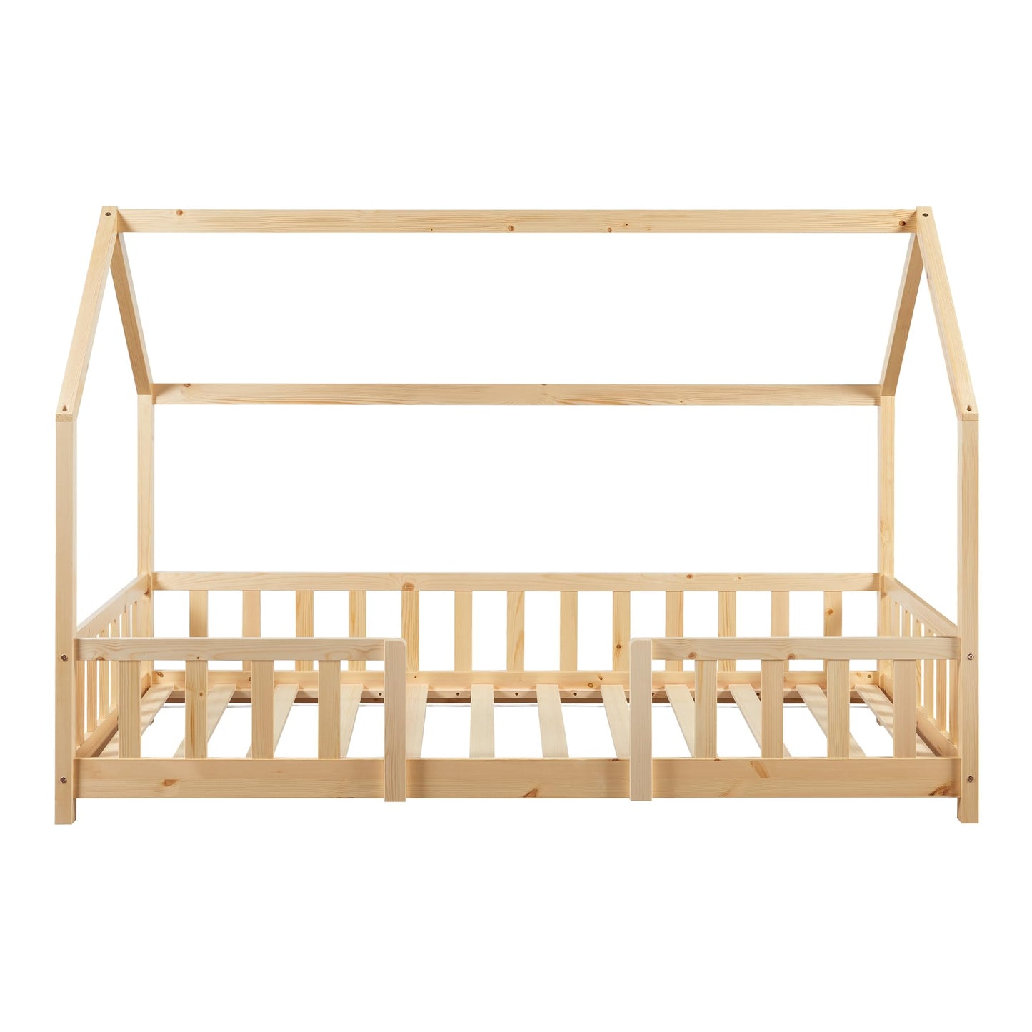 [en.casa] Kinder Hausbett aus Kiefernholz mit Lattenrost & Matratze, Montessori Kinderbett mit Rausfallschutz, stabiles Spielbett für Kinderzimmer