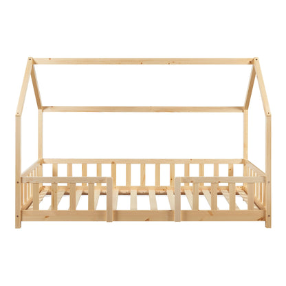 [en.casa] Kinder Hausbett aus Kiefernholz mit Lattenrost & Matratze, Montessori Kinderbett mit Rausfallschutz, stabiles Spielbett für Kinderzimmer