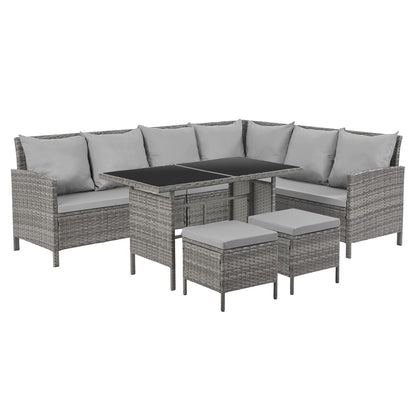 SVITA Madison Rattan Lounge Ecksofa Set Braun, Polyrattan Gartenmöbel mit Tisch & Kissen