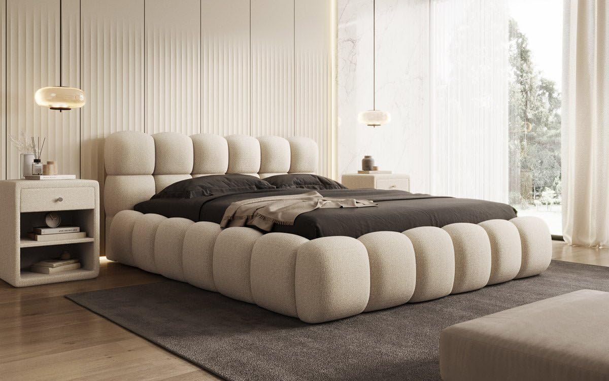 Luxusbetten24 Polsterbett Boston 140x200 cm Bouclé Beige – Bett mit Stauraum und Lattenrost