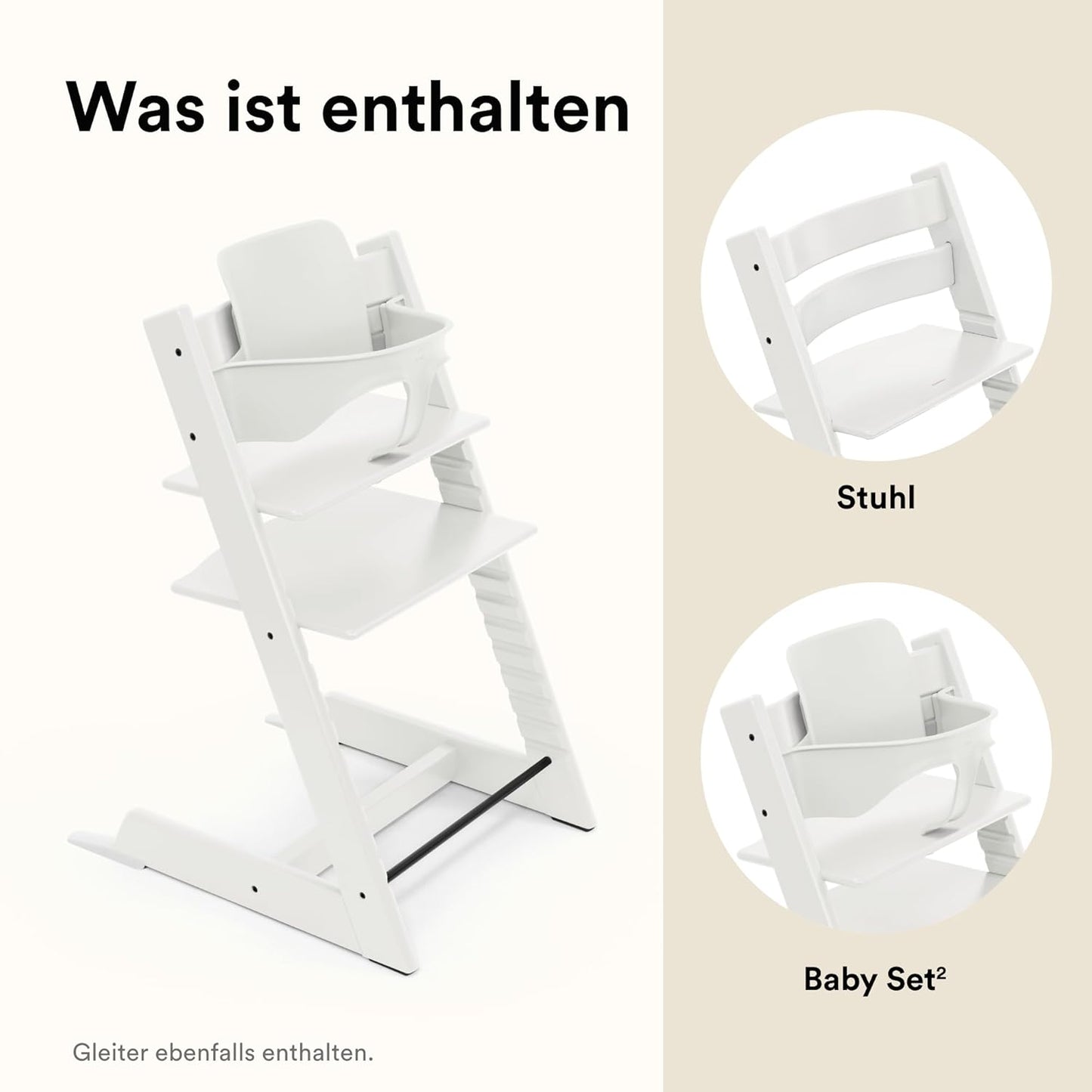 Stokke Tripp Trapp Hochstuhl White mit Baby Set2, Buchenholz, verstellbar 57x46x83 cm