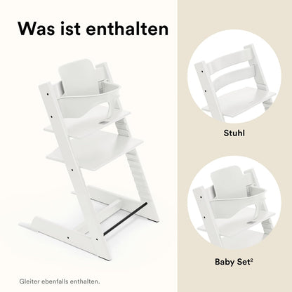 Stokke Tripp Trapp Hochstuhl White mit Baby Set2, Buchenholz, verstellbar 57x46x83 cm