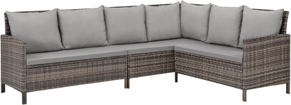 SVITA Madison Rattan Lounge Ecksofa Set Braun, Polyrattan Gartenmöbel mit Tisch & Kissen
