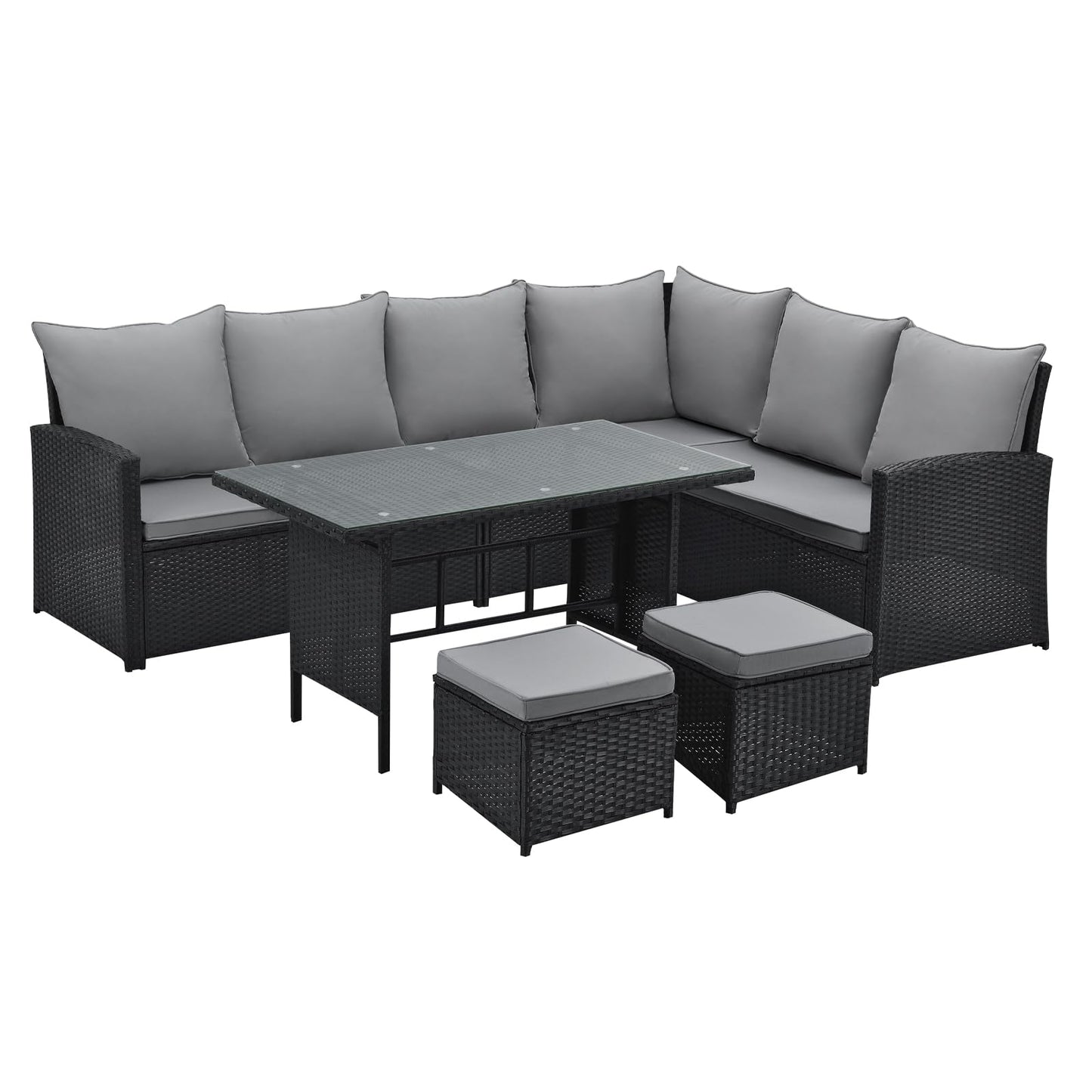 SVITA Madison Rattan Lounge Ecksofa Set Braun, Polyrattan Gartenmöbel mit Tisch & Kissen