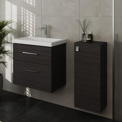 Planetmöbel Badmöbel Set 63 cm Anthrazit mit Keramik Waschbecken, Spiegelschrank 60 cm LED & Steckdose, Modern