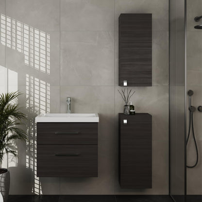 Planetmöbel Badmöbel Set 63 cm Anthrazit mit Keramik Waschbecken, Spiegelschrank 60 cm LED & Steckdose, Modern