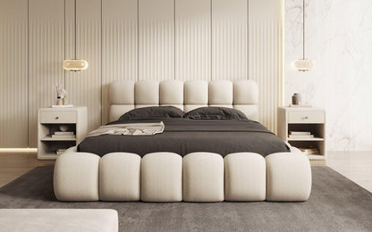Luxusbetten24 Polsterbett Boston 140x200 cm Bouclé Beige – Bett mit Stauraum und Lattenrost
