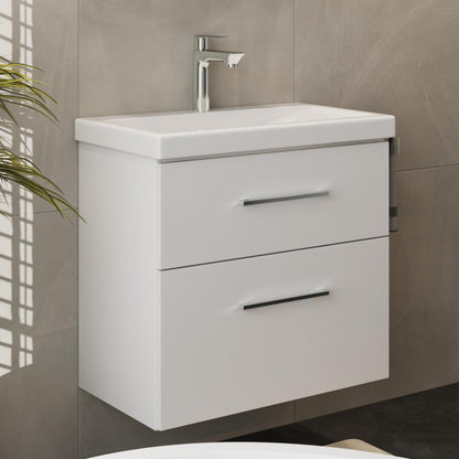 Planetmöbel Badmöbel Set 63 cm Anthrazit mit Keramik Waschbecken, Spiegelschrank 60 cm LED & Steckdose, Modern