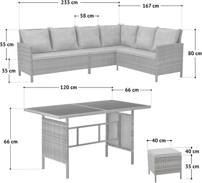SVITA Madison Rattan Lounge Ecksofa Set Braun, Polyrattan Gartenmöbel mit Tisch & Kissen