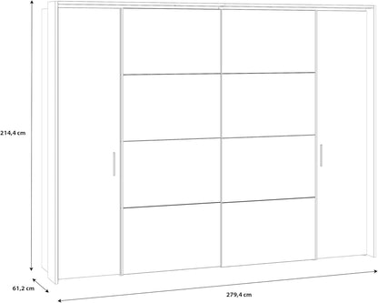 Forte Jabim Kleiderschrank mit LED Beleuchtung – Schwebetürenschrank 4-türig 280 cm Schlafzimmer
