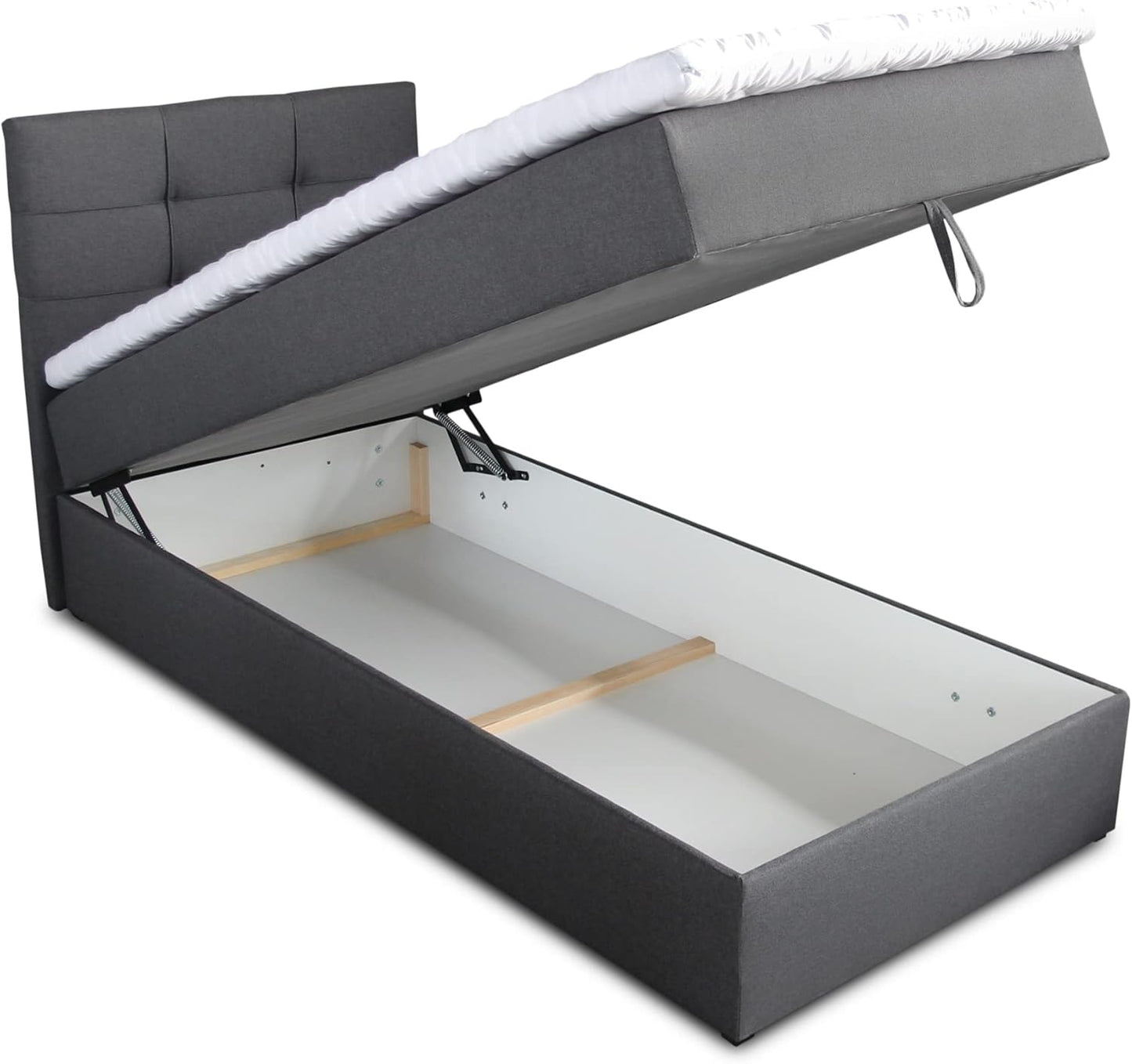 Sofnet Best Mini Boxspringbett mit Bettkasten und Topper – Gepolstertes Bett mit Bonellmatratze, Stauraumbett für Schlafzimmer