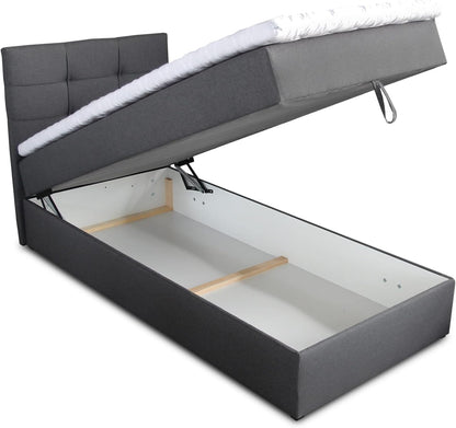 Sofnet Best Mini Boxspringbett mit Bettkasten und Topper – Gepolstertes Bett mit Bonellmatratze, Stauraumbett für Schlafzimmer