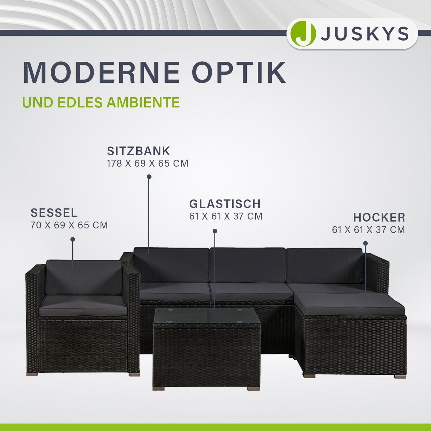 Juskys Polyrattan Lounge Punta Cana mit Sofa, Sessel & Tisch