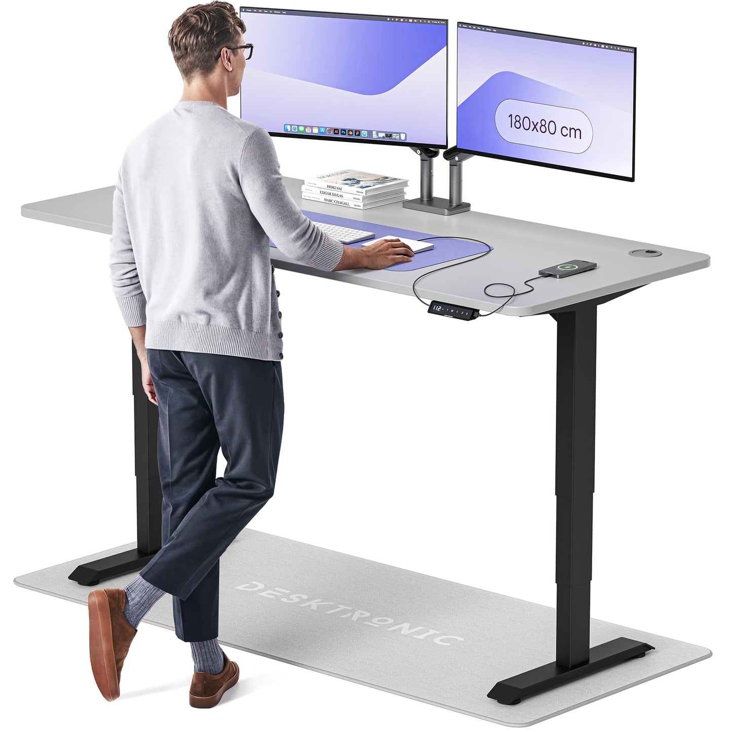 Desktronic HomePro Höhenverstellbarer Schreibtisch Elektrisch – Ergonomischer Steh Sitz Schreibtisch mit Dual Motor, Touchscreen, USB-A & USB-C
