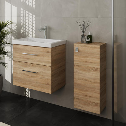 Planetmöbel Badmöbel Set 63 cm Anthrazit mit Keramik Waschbecken, Spiegelschrank 60 cm LED & Steckdose, Modern