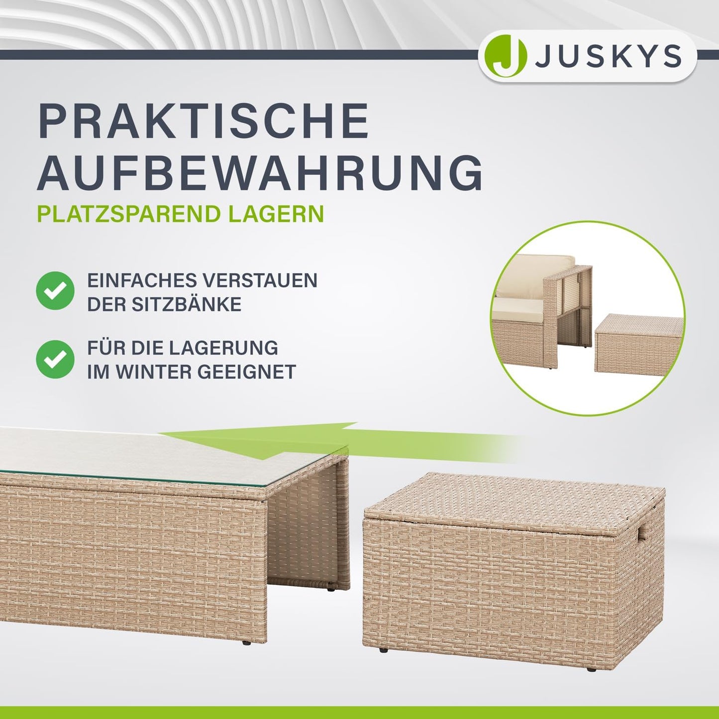 Juskys Polyrattan Gartenmöbel Set Salou mit Abdeckung, Outdoor Lounge mit Tisch & Kissen
