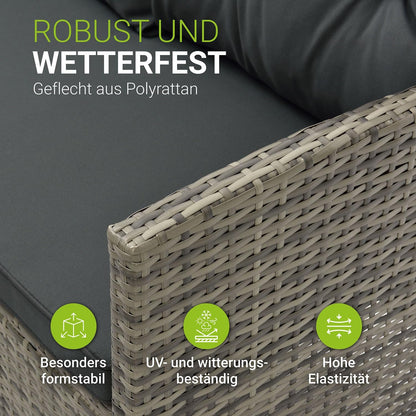 Juskys Polyrattan Lounge Manacor Gartenmöbel Set mit Ecksofa, Tisch & Hocker, wetterfest
