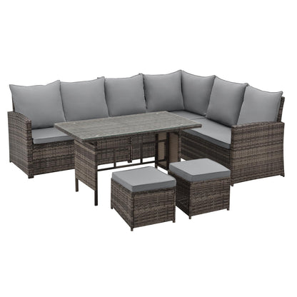 SVITA Madison Rattan Lounge Ecksofa Set Braun, Polyrattan Gartenmöbel mit Tisch & Kissen