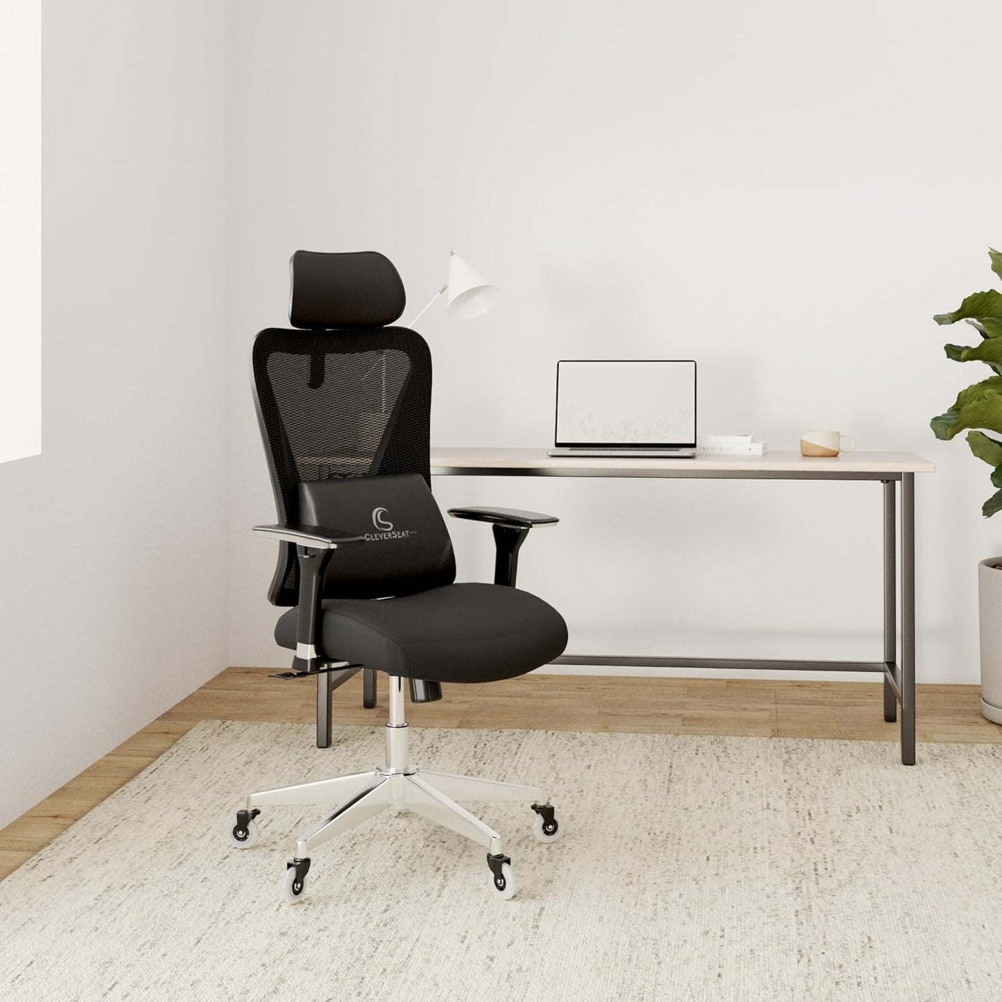 CLOUVOU CleverSeat Ergonomischer Bürostuhl – Verstellbarer Schreibtischstuhl mit 4D Armlehnen, Kopfstütze & Lendenstütze, Drehstuhl bis 150 kg