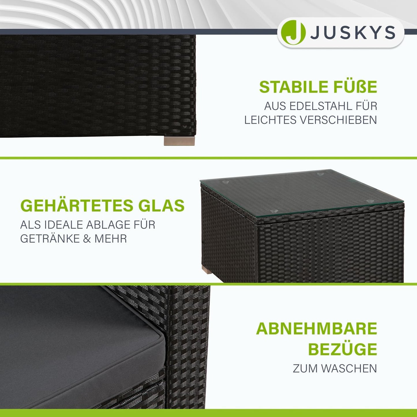 Juskys Polyrattan Lounge Punta Cana mit Sofa, Sessel & Tisch