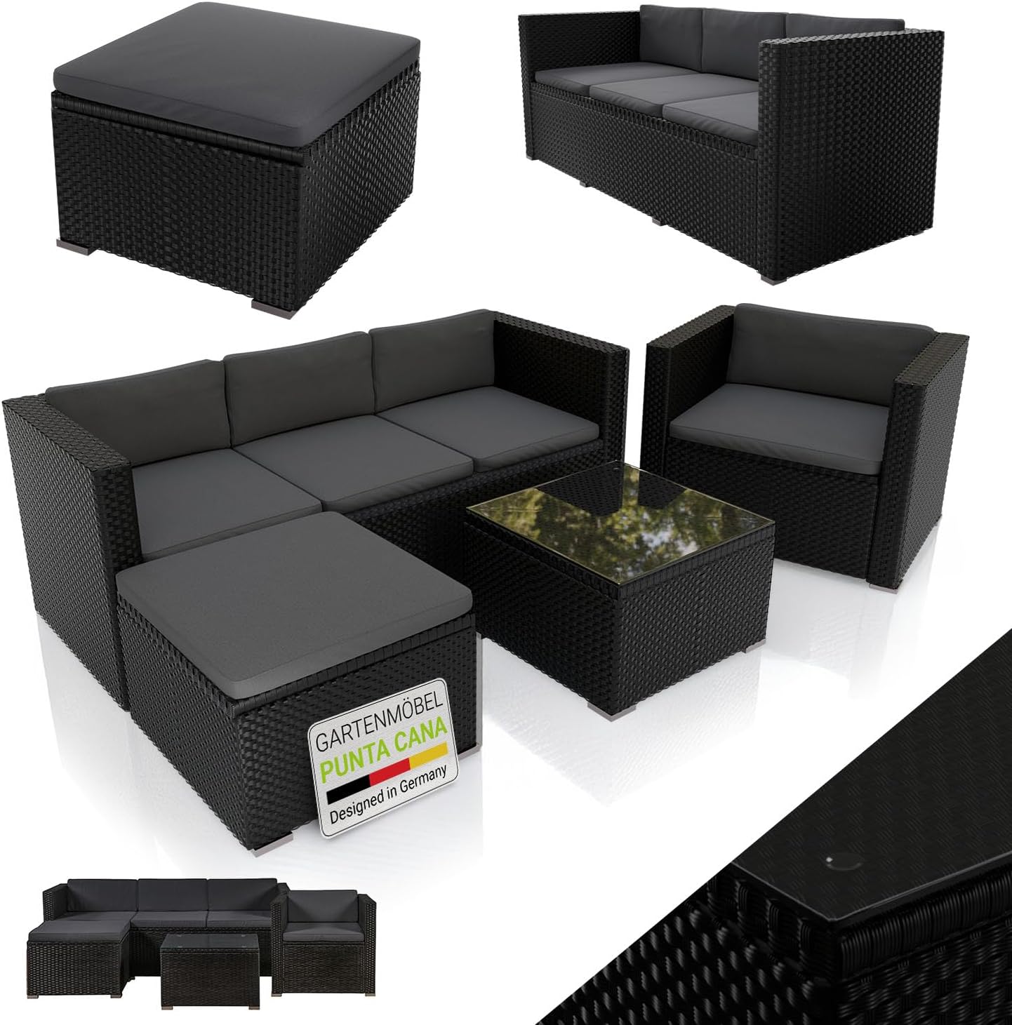 Juskys Polyrattan Lounge Punta Cana mit Sofa, Sessel & Tisch