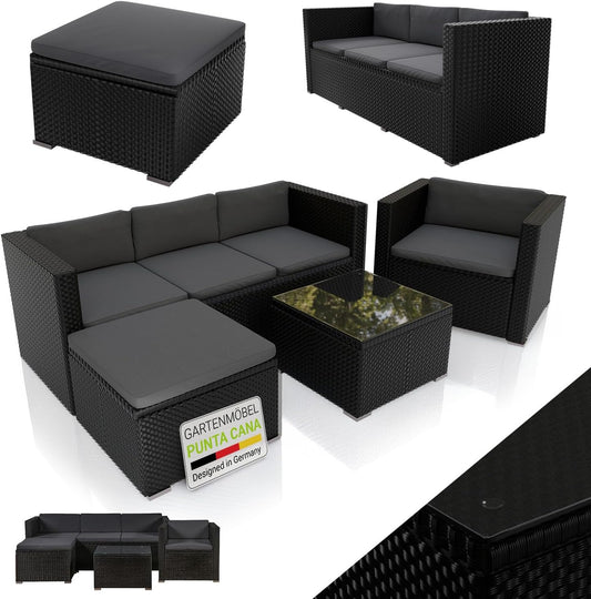 Juskys Polyrattan Lounge Punta Cana mit Sofa, Sessel & Tisch