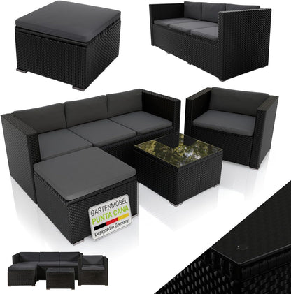 Juskys Polyrattan Lounge Punta Cana mit Sofa, Sessel & Tisch