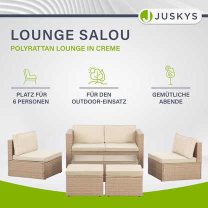 Juskys Polyrattan Gartenmöbel Set Salou mit Abdeckung, Outdoor Lounge mit Tisch & Kissen