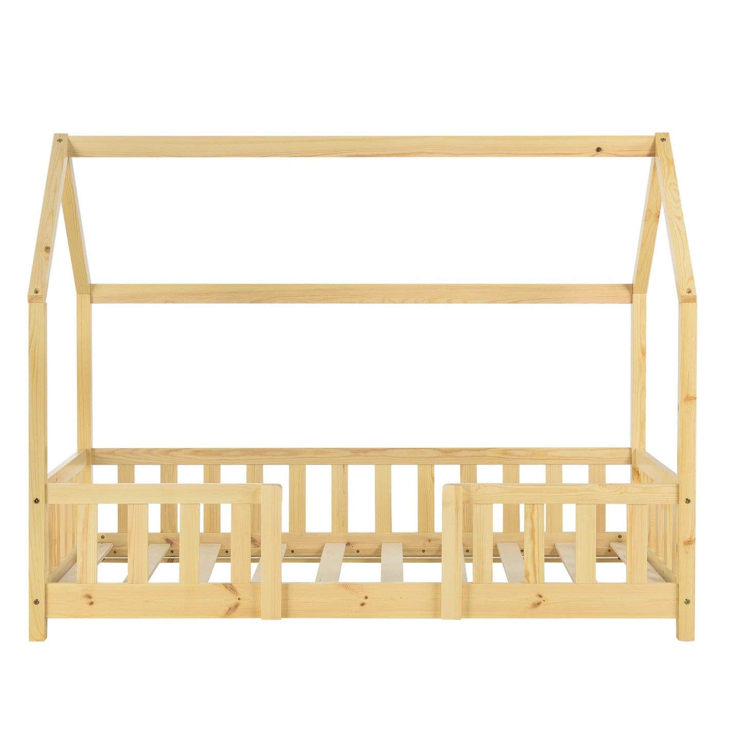 [en.casa] Kinder Hausbett aus Kiefernholz mit Lattenrost & Matratze, Montessori Kinderbett mit Rausfallschutz, stabiles Spielbett für Kinderzimmer