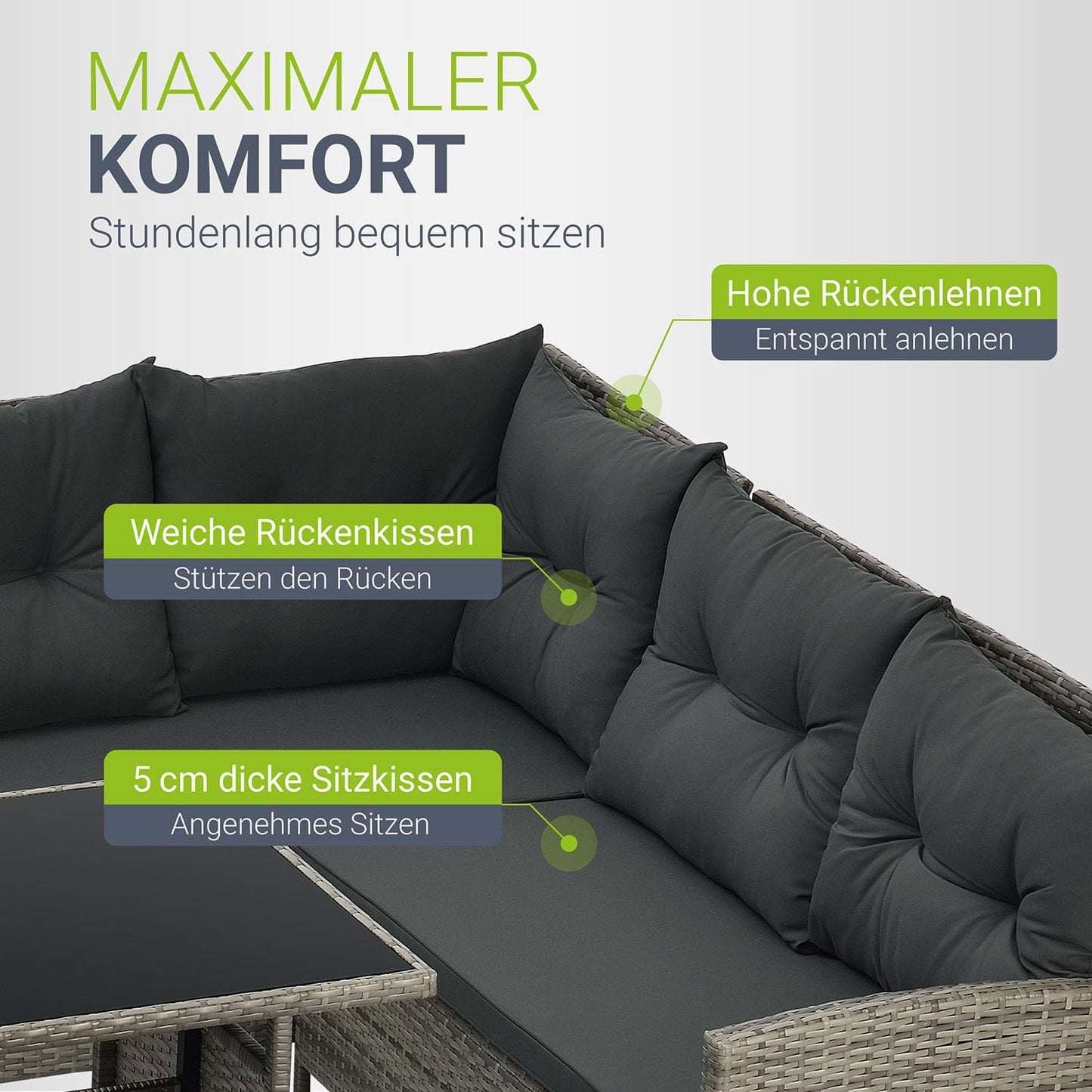 Juskys Polyrattan Lounge Manacor Gartenmöbel Set mit Ecksofa, Tisch & Hocker, wetterfest