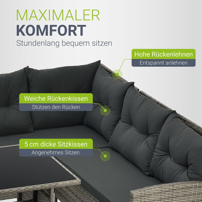 Juskys Polyrattan Lounge Manacor Gartenmöbel Set mit Ecksofa, Tisch & Hocker, wetterfest