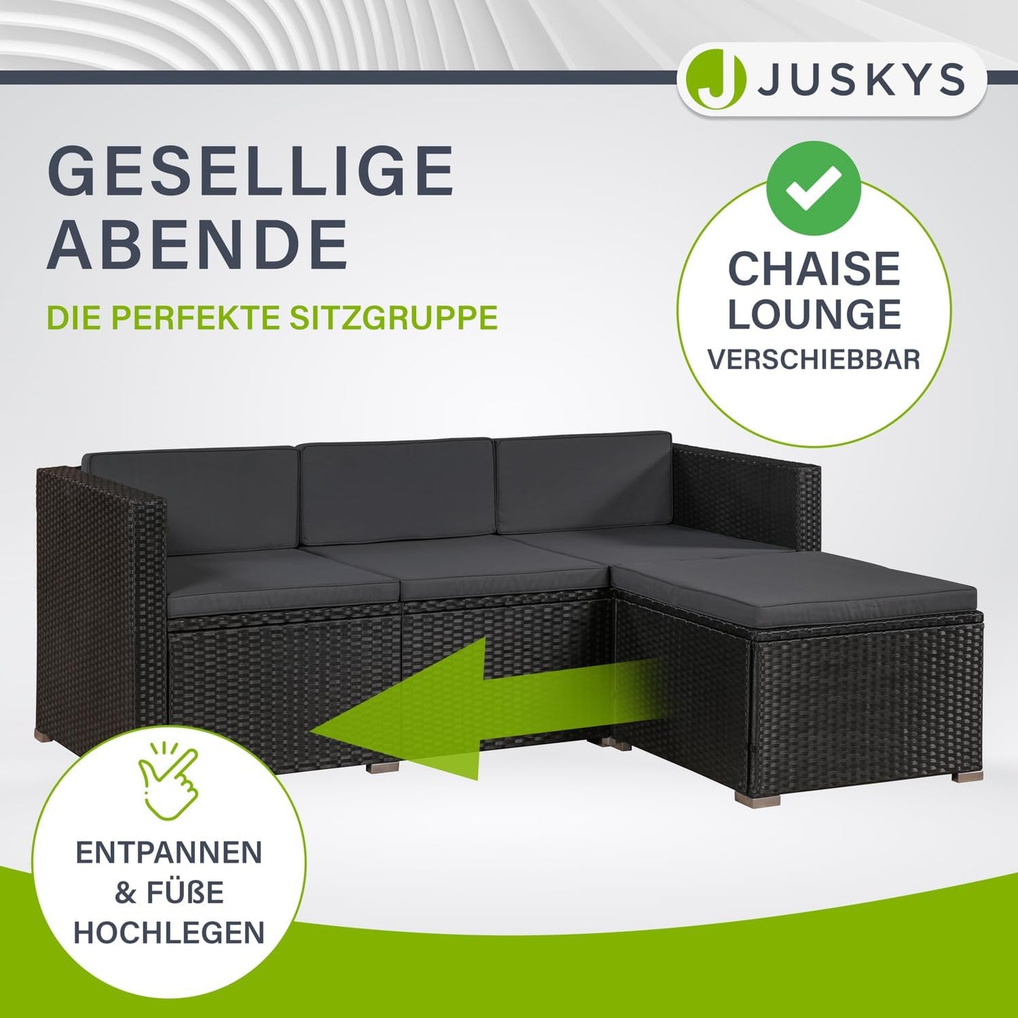 Juskys Polyrattan Lounge Punta Cana mit Sofa, Sessel & Tisch