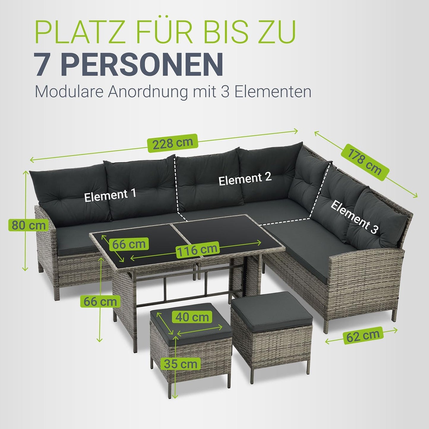 Juskys Polyrattan Lounge Manacor Gartenmöbel Set mit Ecksofa, Tisch & Hocker, wetterfest