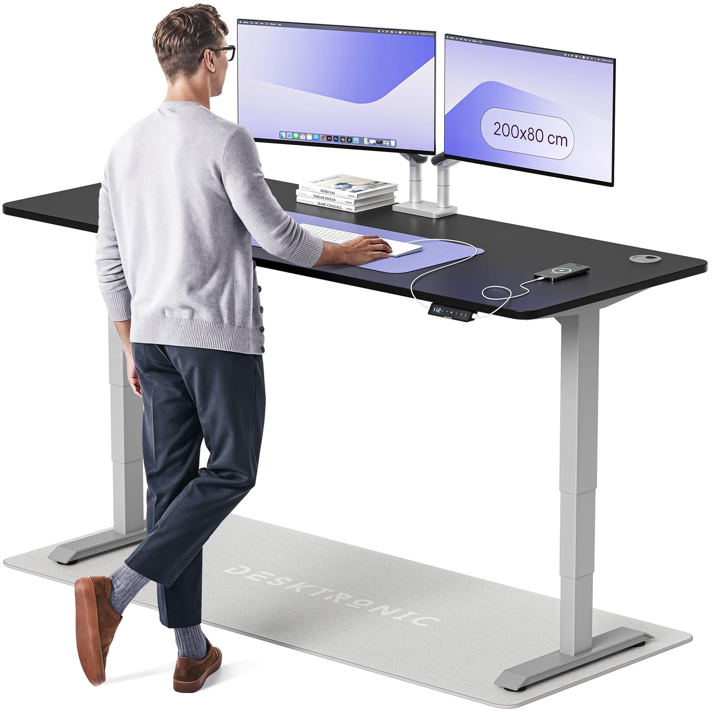 Desktronic HomePro Höhenverstellbarer Schreibtisch Elektrisch – Ergonomischer Steh Sitz Schreibtisch mit Dual Motor, Touchscreen, USB-A & USB-C