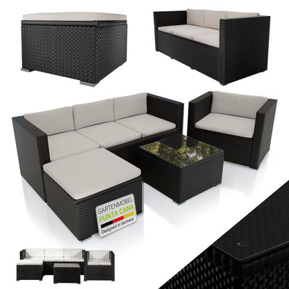 Juskys Polyrattan Lounge Punta Cana mit Sofa, Sessel & Tisch