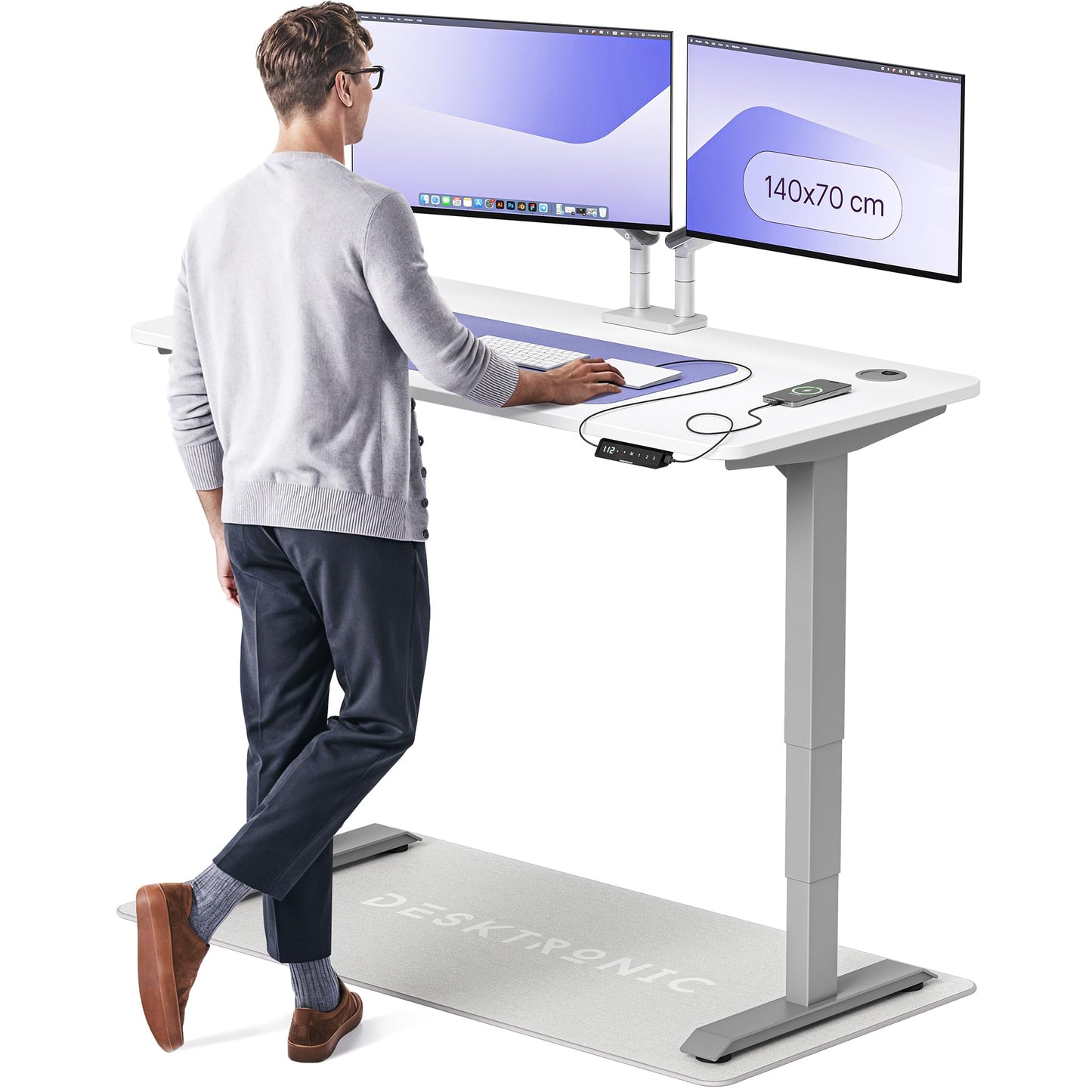 Desktronic HomePro Höhenverstellbarer Schreibtisch Elektrisch – Ergonomischer Steh Sitz Schreibtisch mit Dual Motor, Touchscreen, USB-A & USB-C