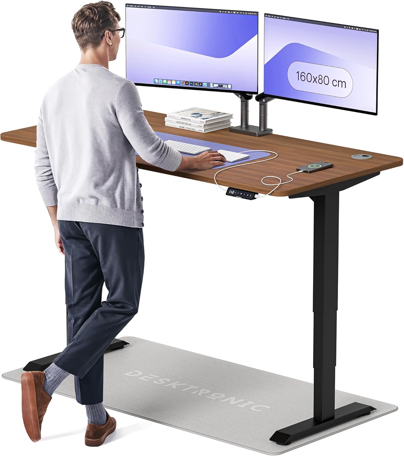 Desktronic HomePro Höhenverstellbarer Schreibtisch Elektrisch – Ergonomischer Steh Sitz Schreibtisch mit Dual Motor, Touchscreen, USB-A & USB-C