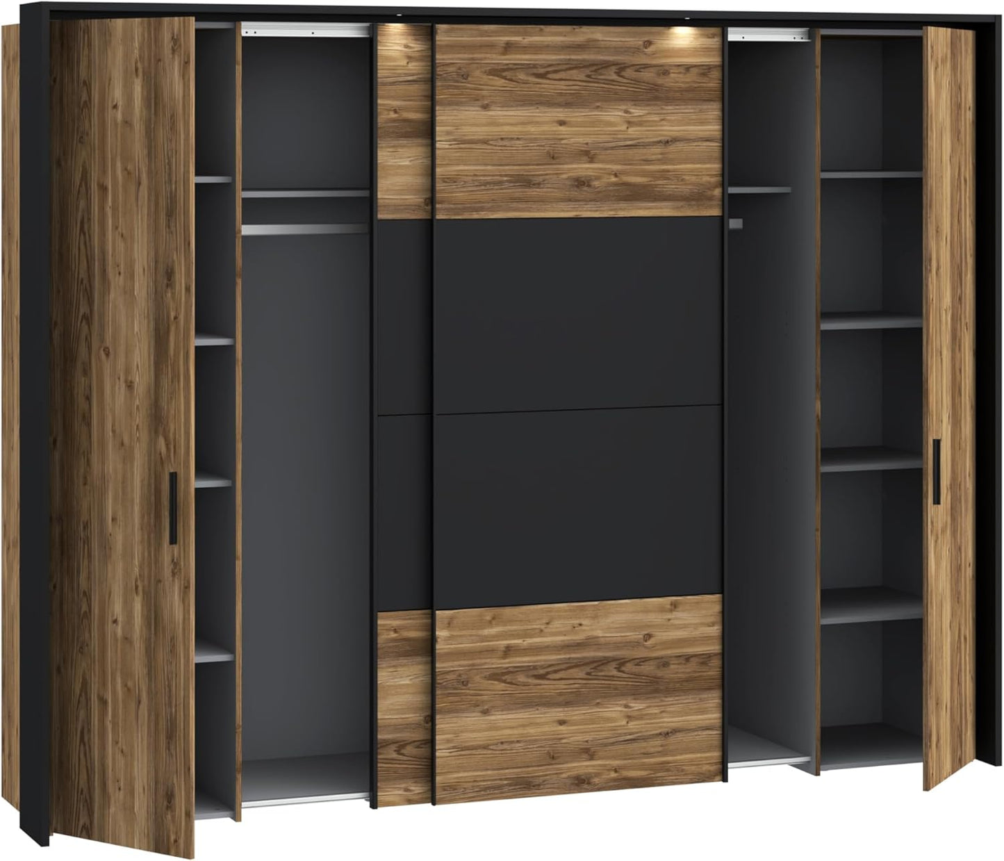 Forte Jabim Kleiderschrank mit LED Beleuchtung – Schwebetürenschrank 4-türig 280 cm Schlafzimmer