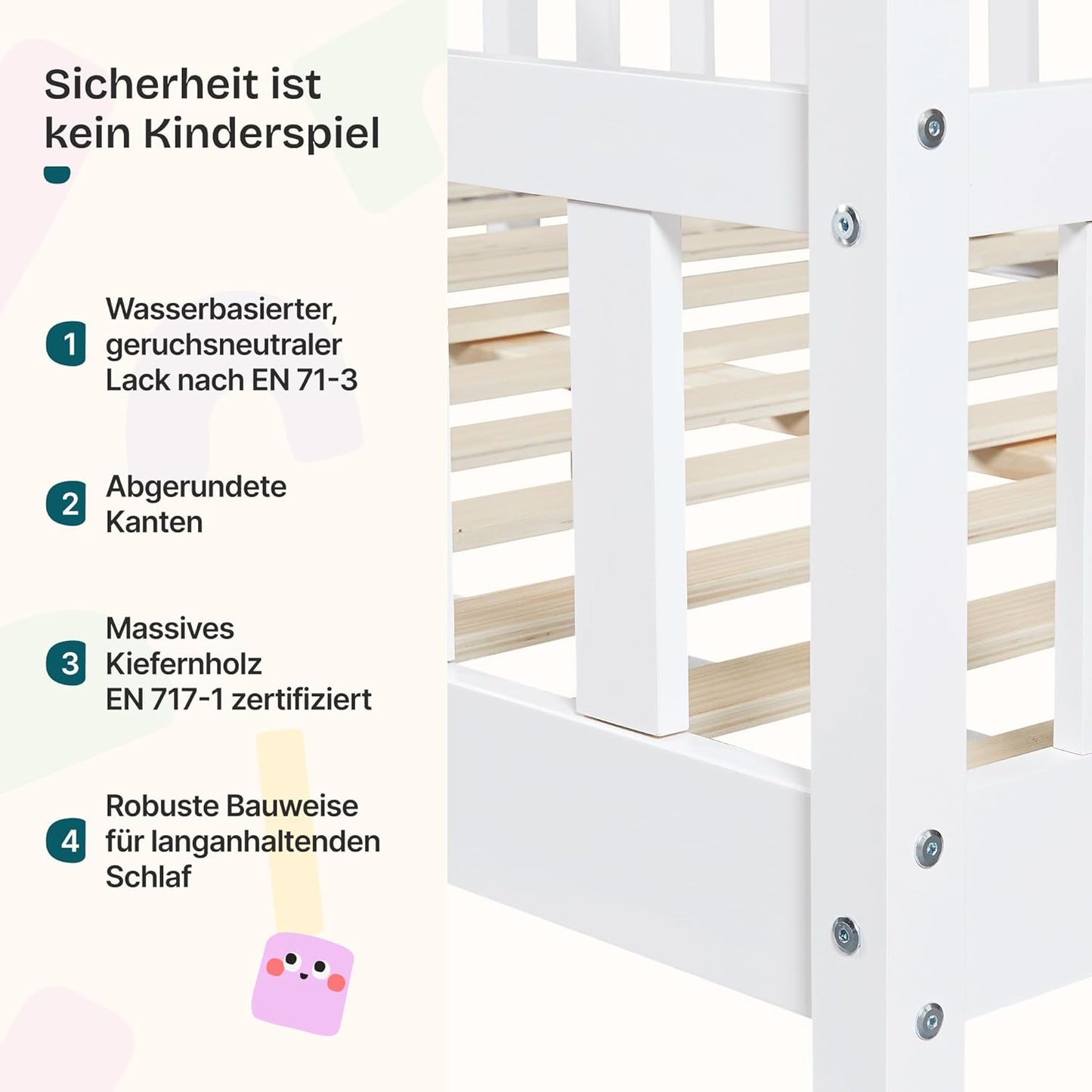 [en.casa] Kinder Hausbett aus Kiefernholz mit Lattenrost & Matratze, Montessori Kinderbett mit Rausfallschutz, stabiles Spielbett für Kinderzimmer