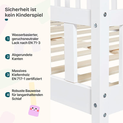 [en.casa] Kinder Hausbett aus Kiefernholz mit Lattenrost & Matratze, Montessori Kinderbett mit Rausfallschutz, stabiles Spielbett für Kinderzimmer